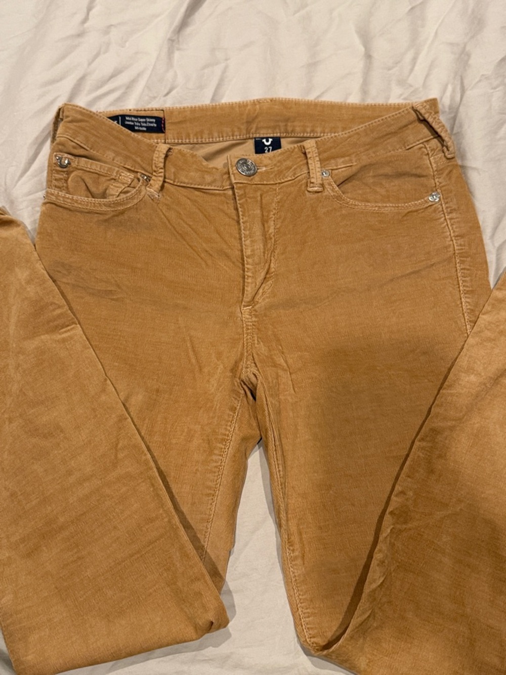 True Religion Women's Skinny Corduroy Jeans in Camel Brown